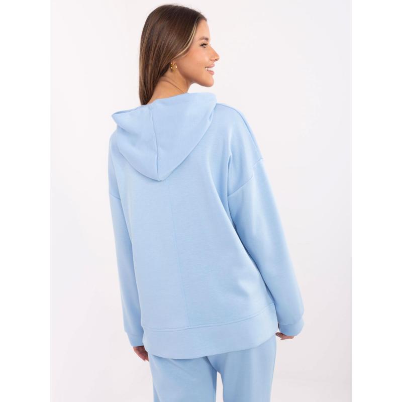 Világoskék viszkózkeverék kapucnis pulóver