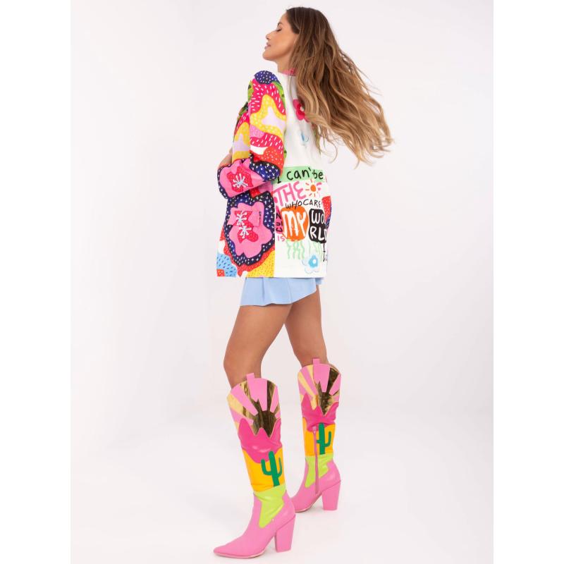 Krémová dámská bunda s barevným potiskem