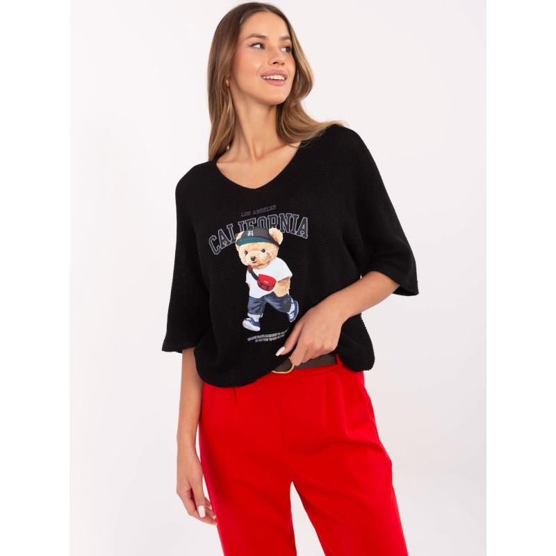 Černý oversize svetr s netopýřím vzorem