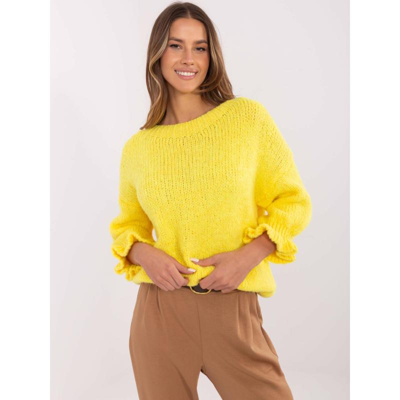 Sárga egyszínű női túlméretezett pulóver