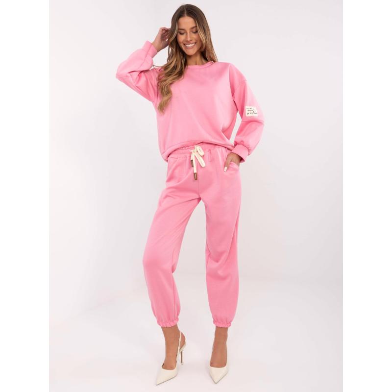 Růžová tepláková souprava s mikinou bez kapuce