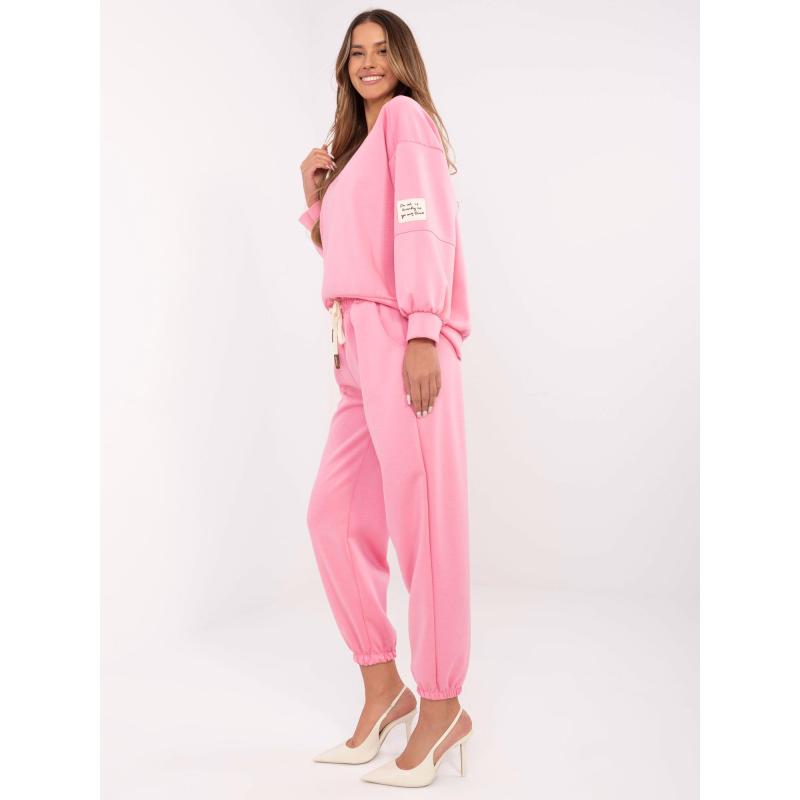 Růžová tepláková souprava s mikinou bez kapuce