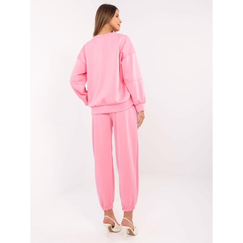 Růžová tepláková souprava s mikinou bez kapuce