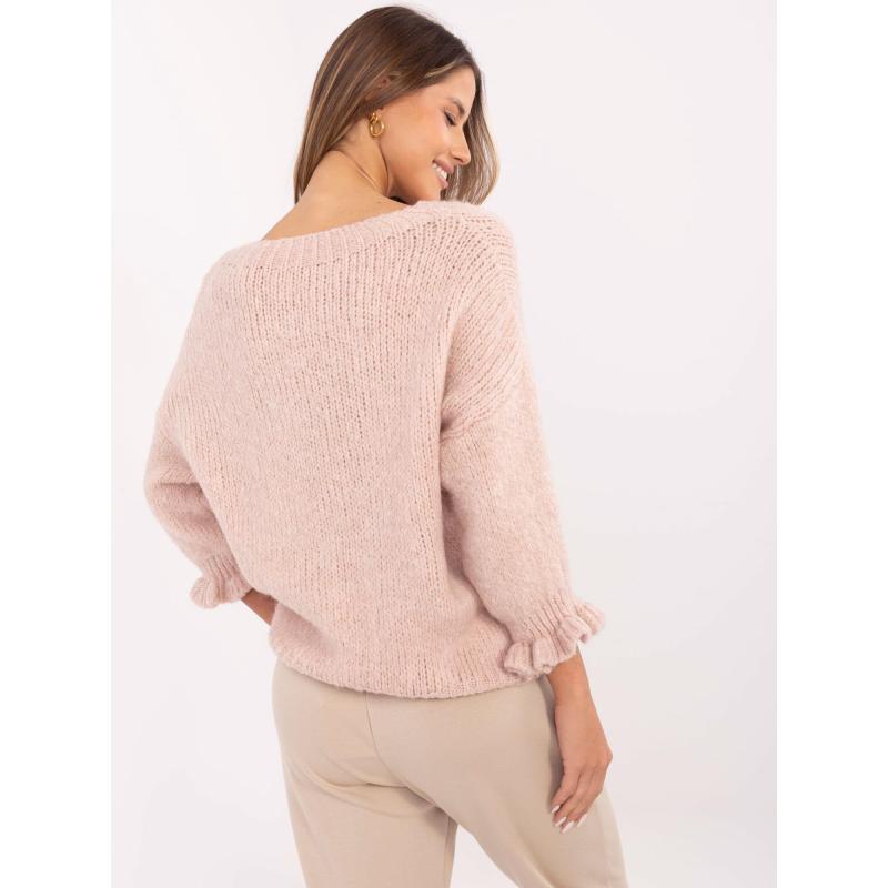 Világos rózsaszín túlméretezett kerek nyakú pulóver