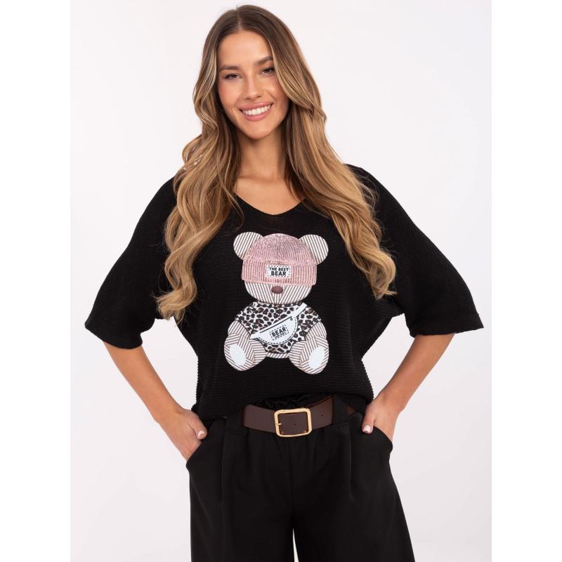 Černý dámský oversize svetr s netopýřím střihem