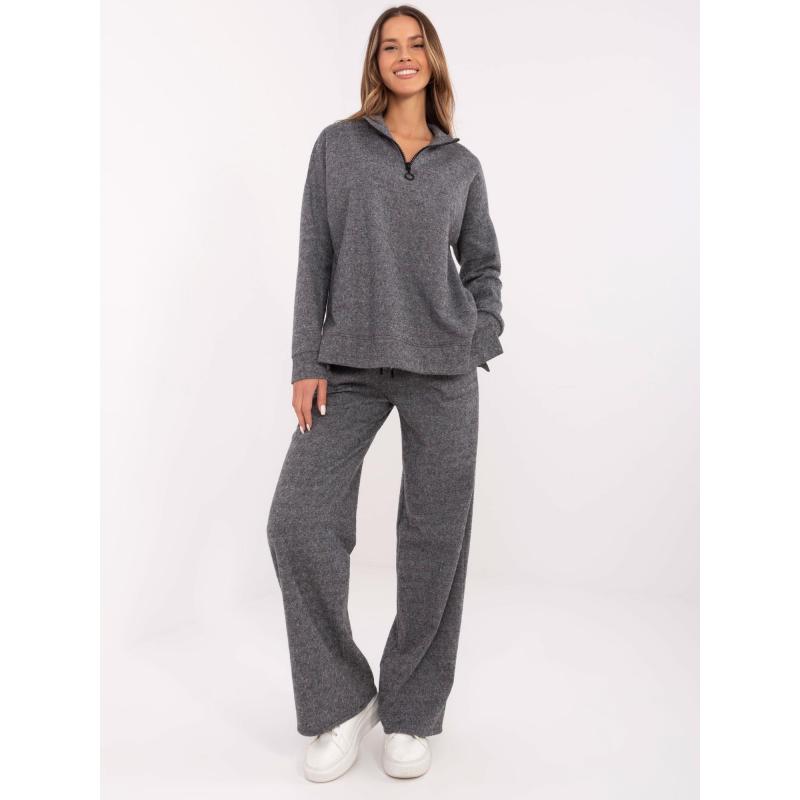 Tmavě šedý dámský komplet s rovnými kalhotami