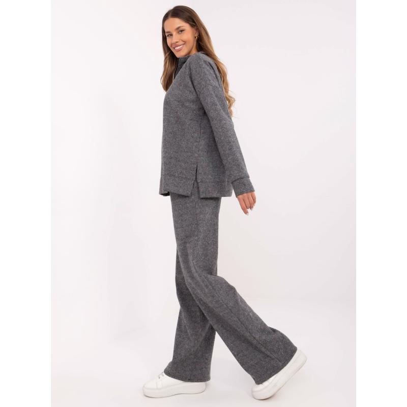 Tmavě šedý dámský komplet s rovnými kalhotami