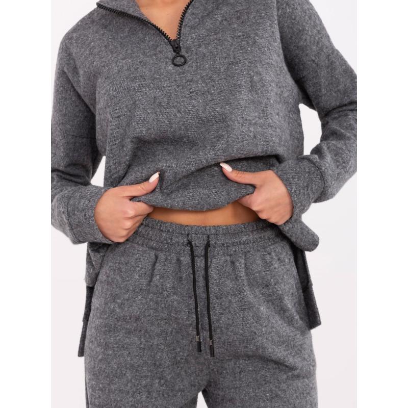 Tmavě šedý dámský komplet s rovnými kalhotami