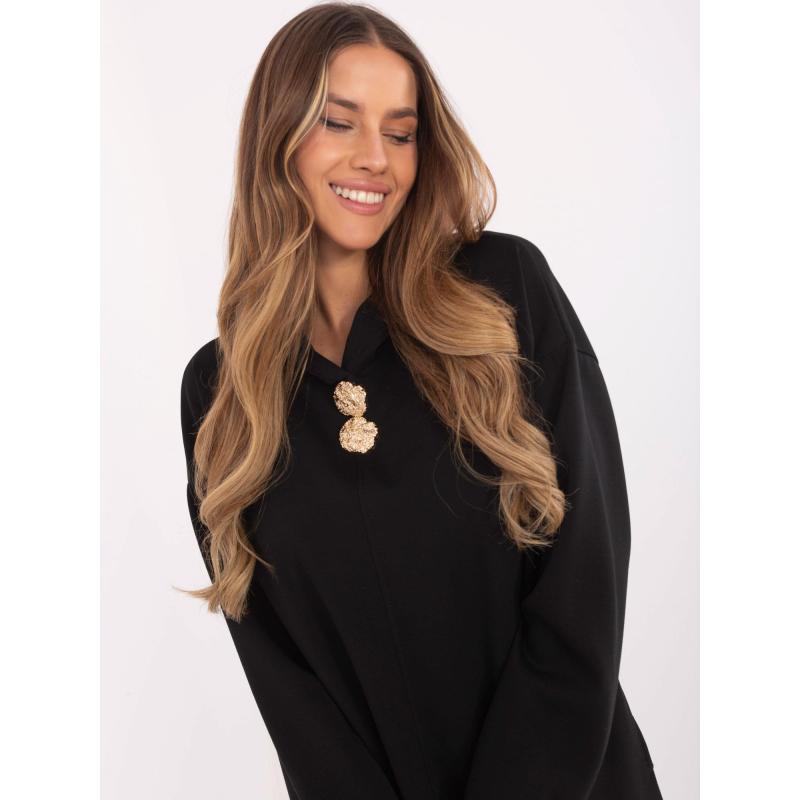 Fekete női túlméretezett kapucnis pulóver