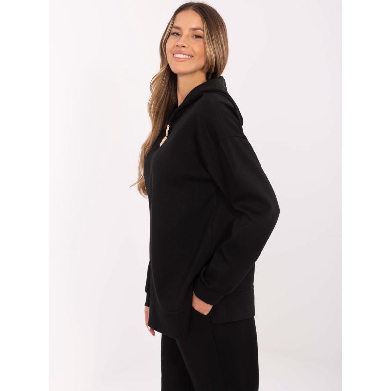 Fekete női túlméretezett kapucnis pulóver