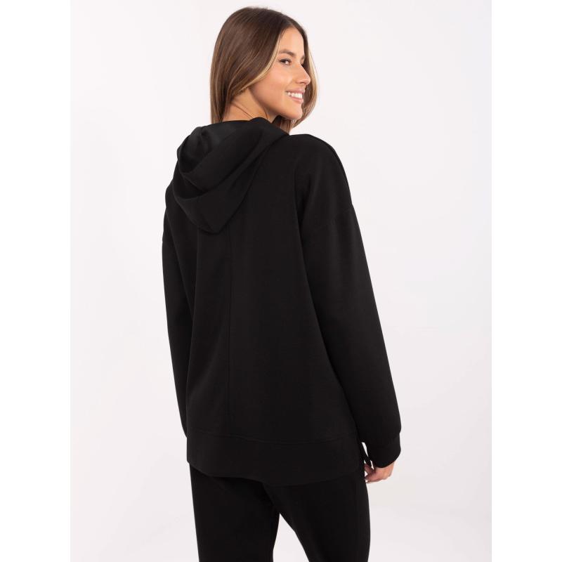 Fekete női túlméretezett kapucnis pulóver