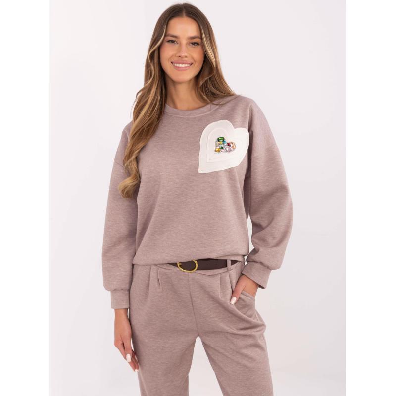 Sötétbézs melange kapucnis pulóver viszkózzal