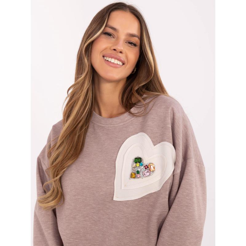 Sötétbézs melange kapucnis pulóver viszkózzal