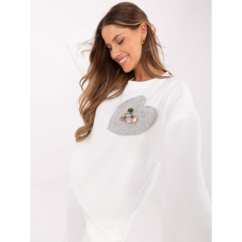 Ecru női kapucnis pulóver viszkózzal