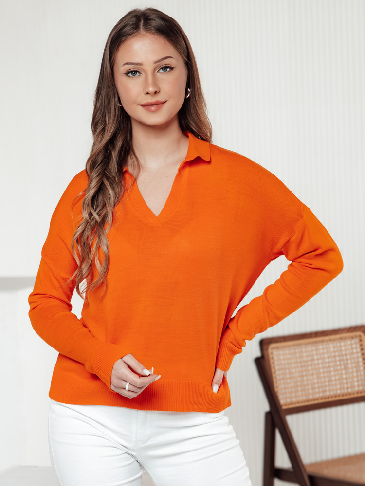 Dámsky oversize sveter s golierikom, oranžová