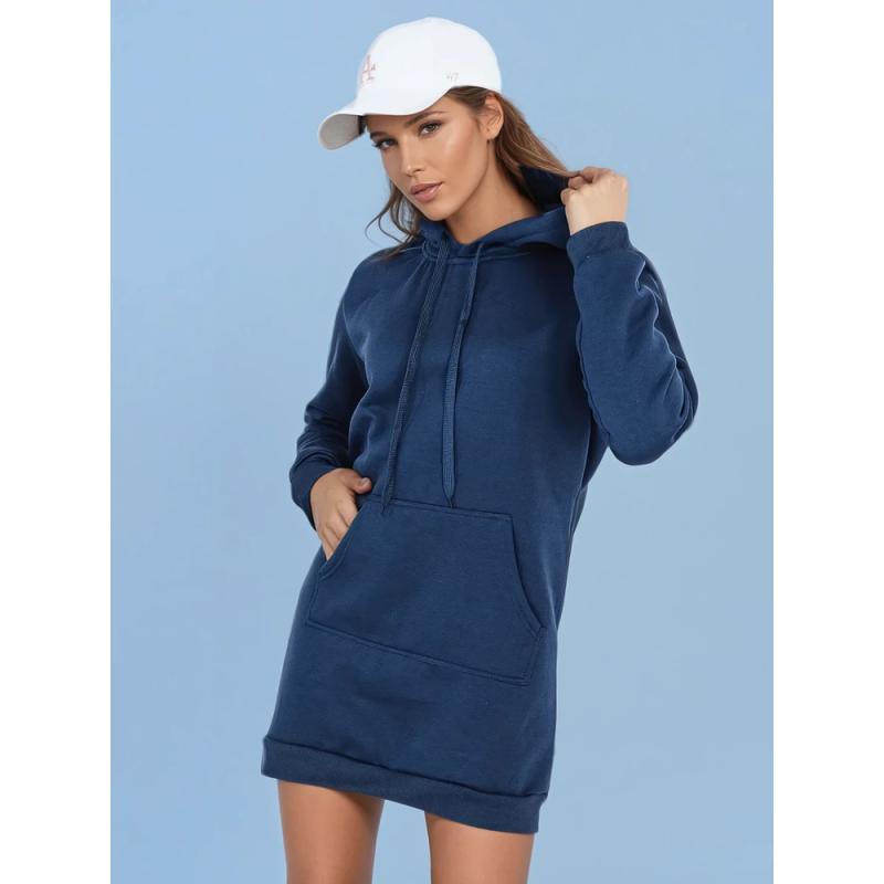 TIMMY női pulóver, hosszú, kapucnis, oversize, sötétkék