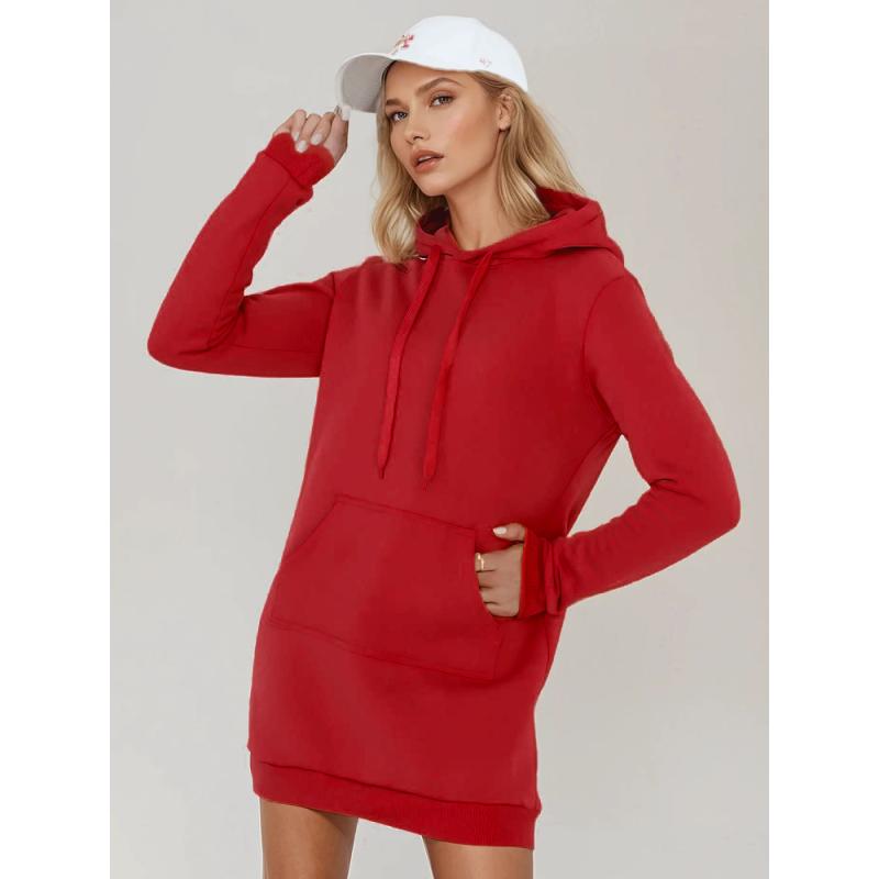 Női hosszú pulóver kapucnival, oversize TIMMY piros