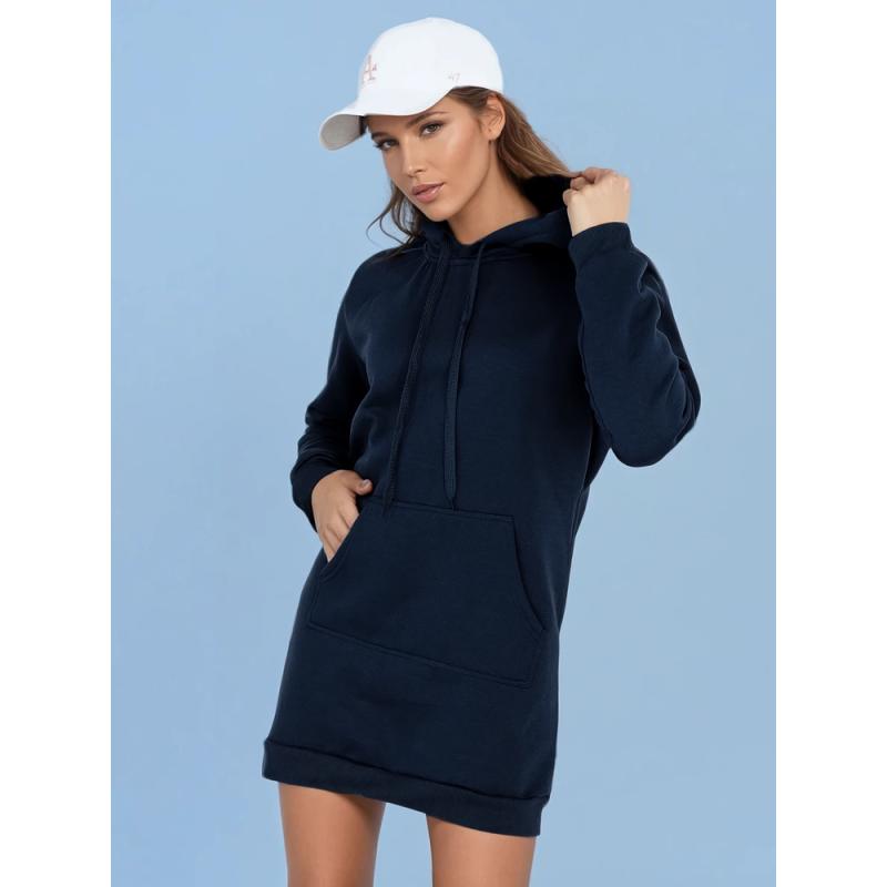Női hosszú pulóver kapucnival, oversize TIMMY sötétkék