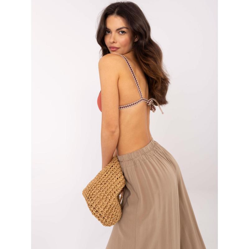 Hnědé kalhoty s širokými nohavicemi z viskózové tkaniny OCH BELLA