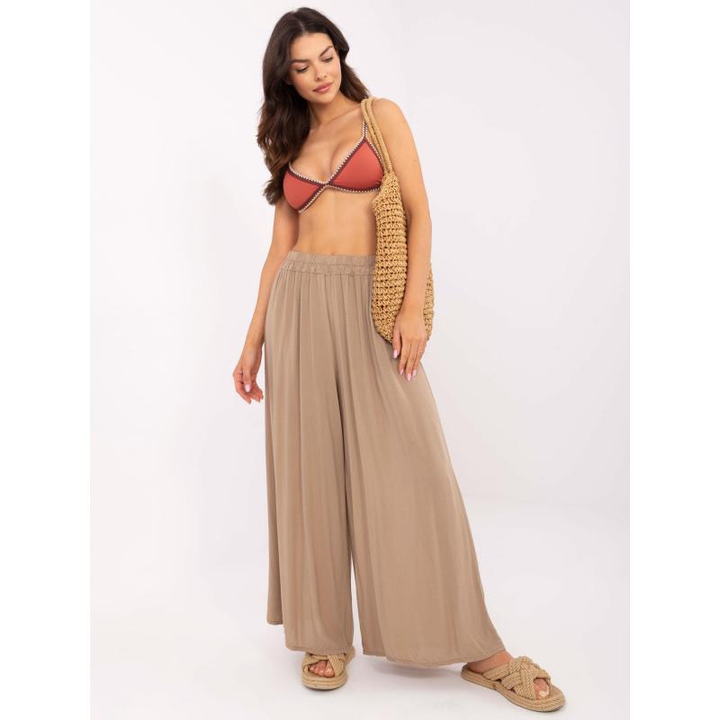 Hnědé kalhoty s širokými nohavicemi z viskózové tkaniny OCH BELLA