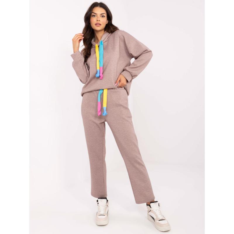 Tmavě béžový melanžový komplet z viskózy