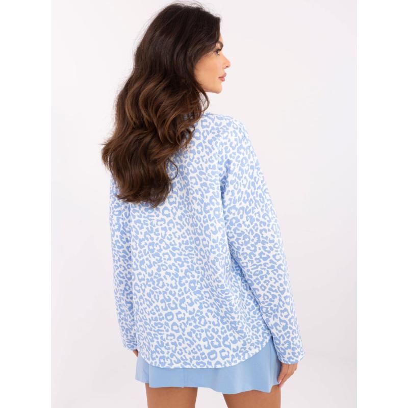 Modrobílá dámská halenka s výstřihem do pasu