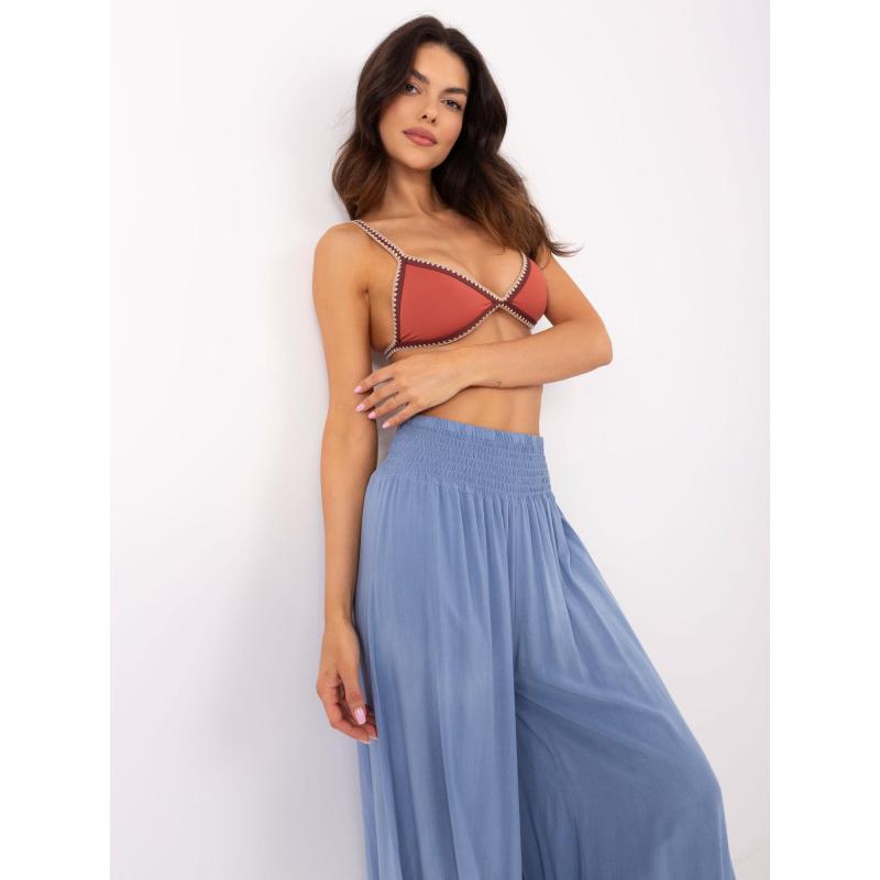 Modré dámské kalhoty s širokými nohavicemi z viskózy OCH BELLA