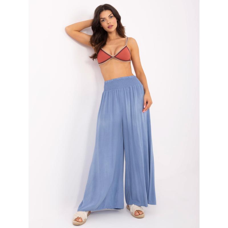 Modré dámské kalhoty s širokými nohavicemi z viskózy OCH BELLA