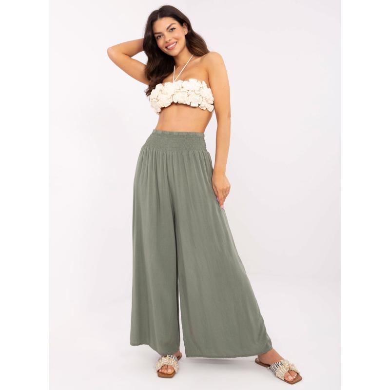 Khaki splývavé kalhoty s vysokým pasem OCH BELLA