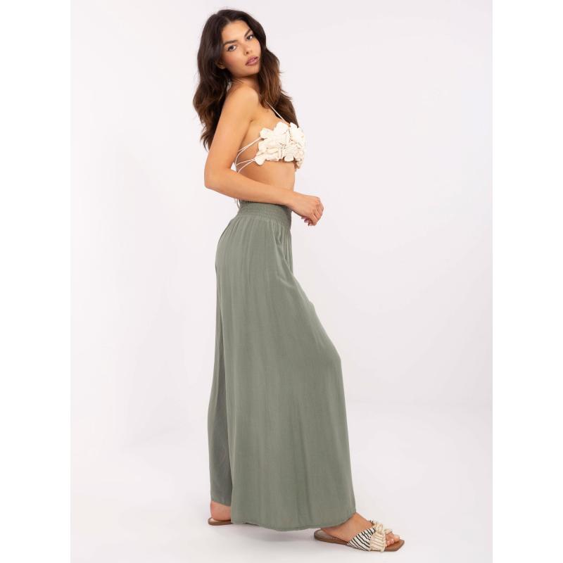 Khaki splývavé kalhoty s vysokým pasem OCH BELLA