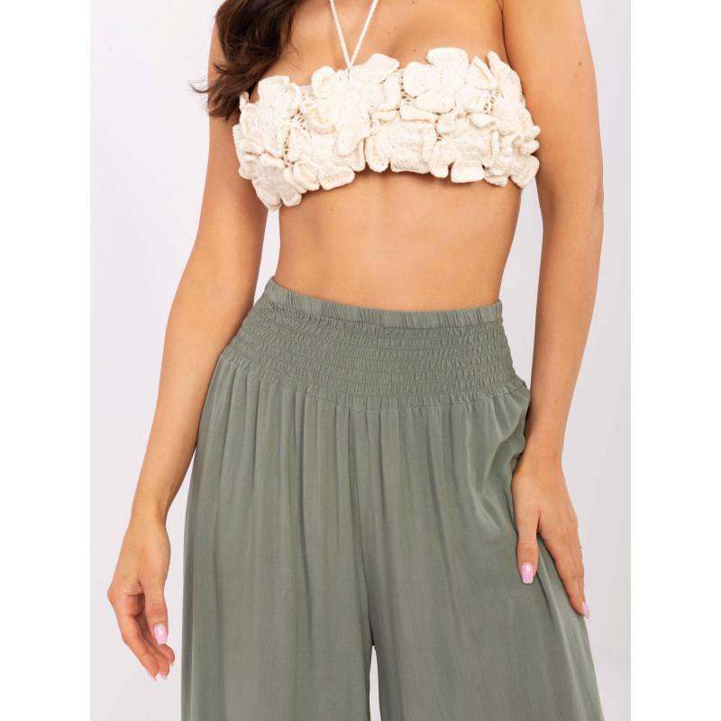 Khaki splývavé kalhoty s vysokým pasem OCH BELLA