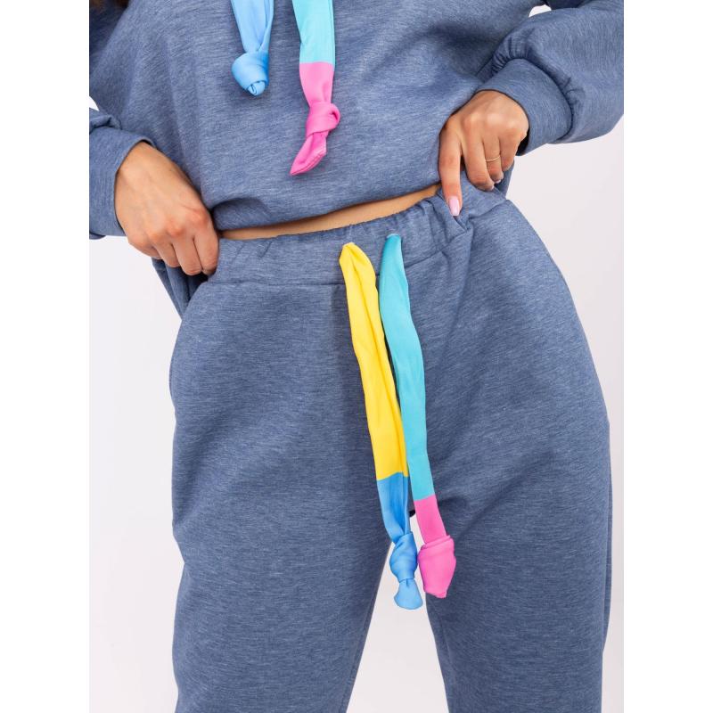 Sötétkék melange kapucnis pulóver szett