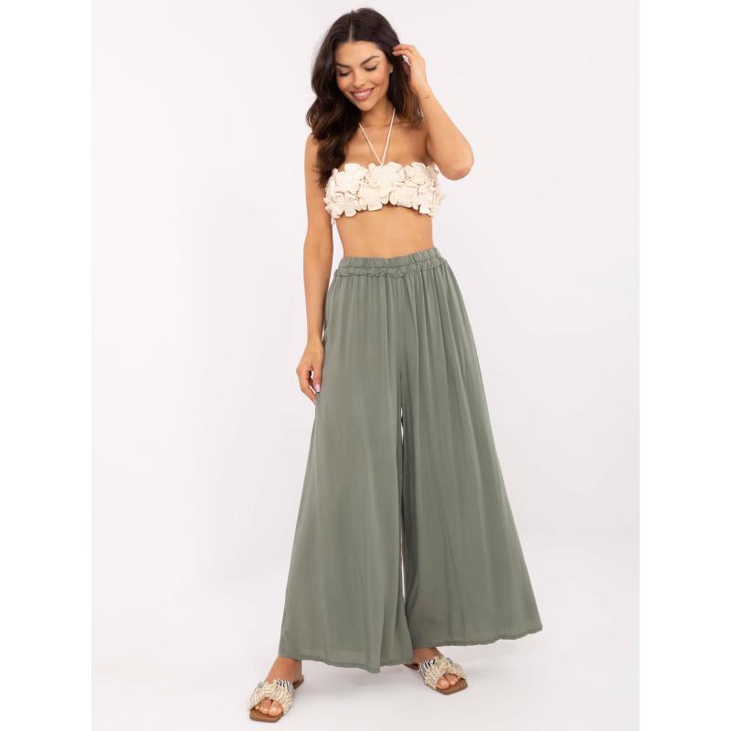 Khaki kalhoty ze splývavé látky na léto OCH BELLA