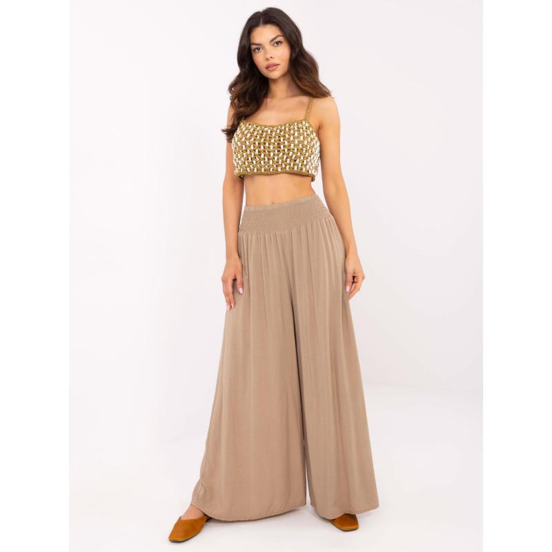 Hnědé dámské kalhoty s viskózovým švem OCH BELLA