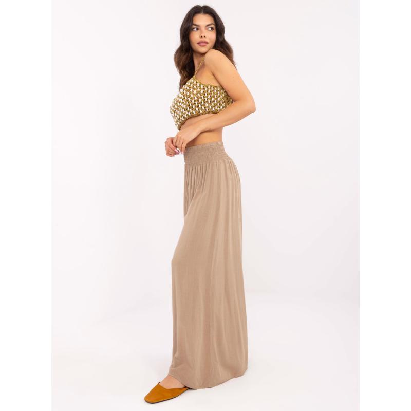 Hnědé dámské kalhoty s viskózovým švem OCH BELLA