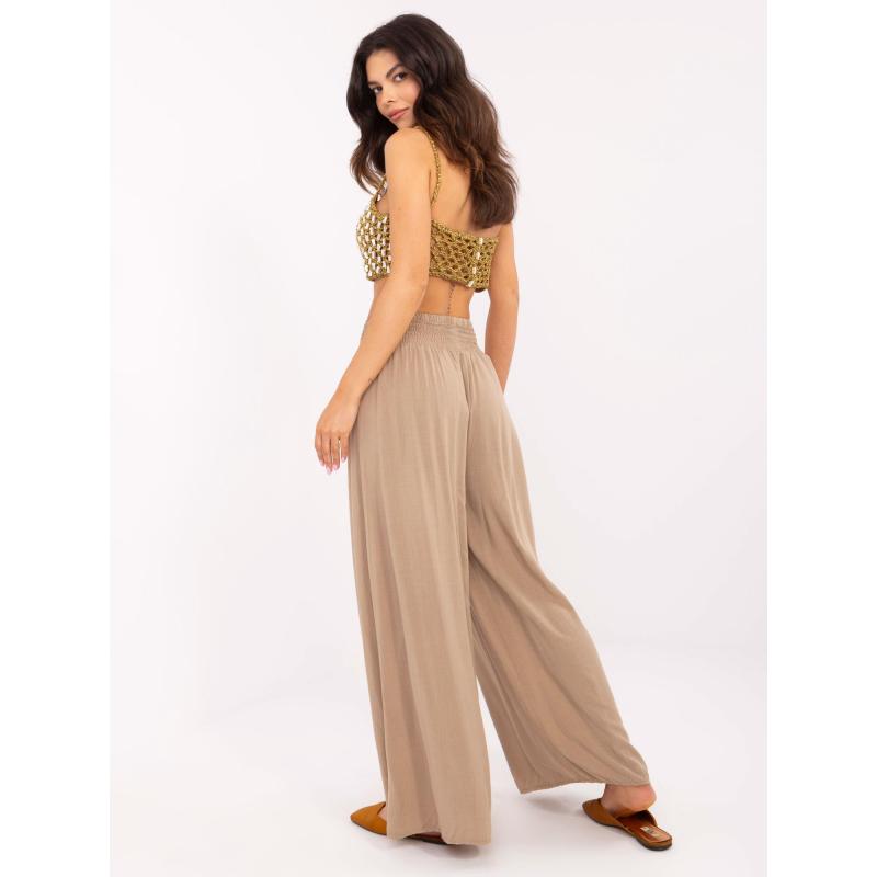 Hnědé dámské kalhoty s viskózovým švem OCH BELLA