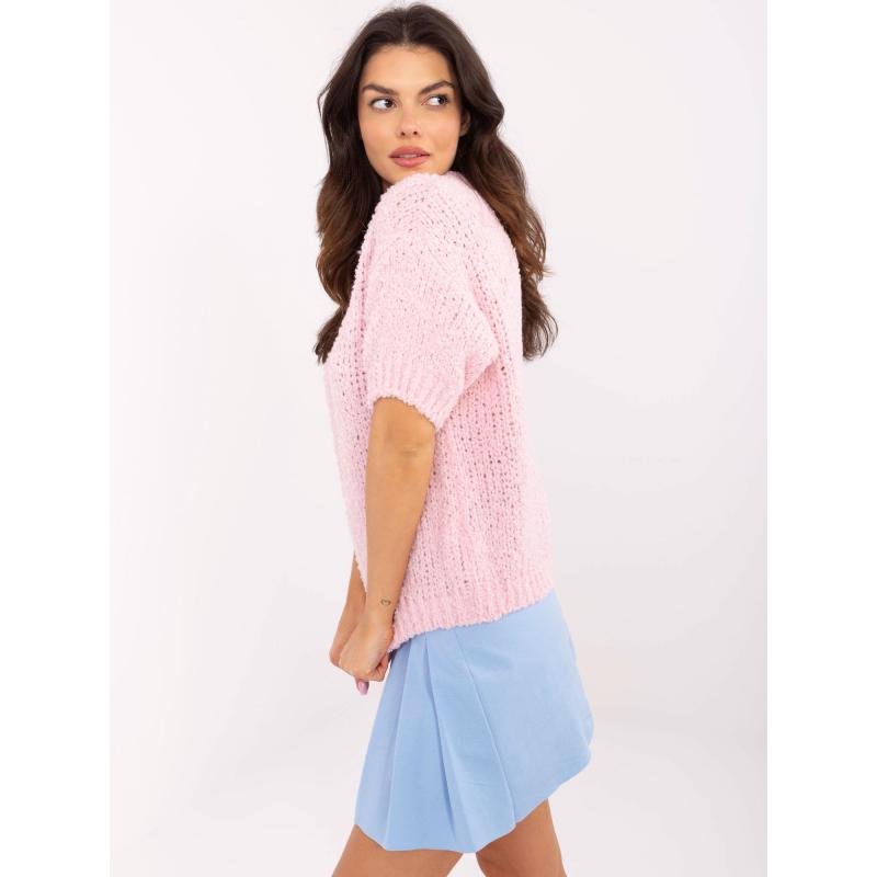 Světle růžový oversize svetr s kulatým výstřihem