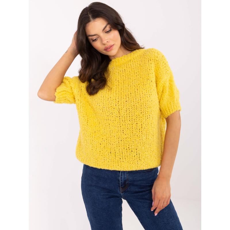 Női túlméretezett sárga rövid ujjú pulóver