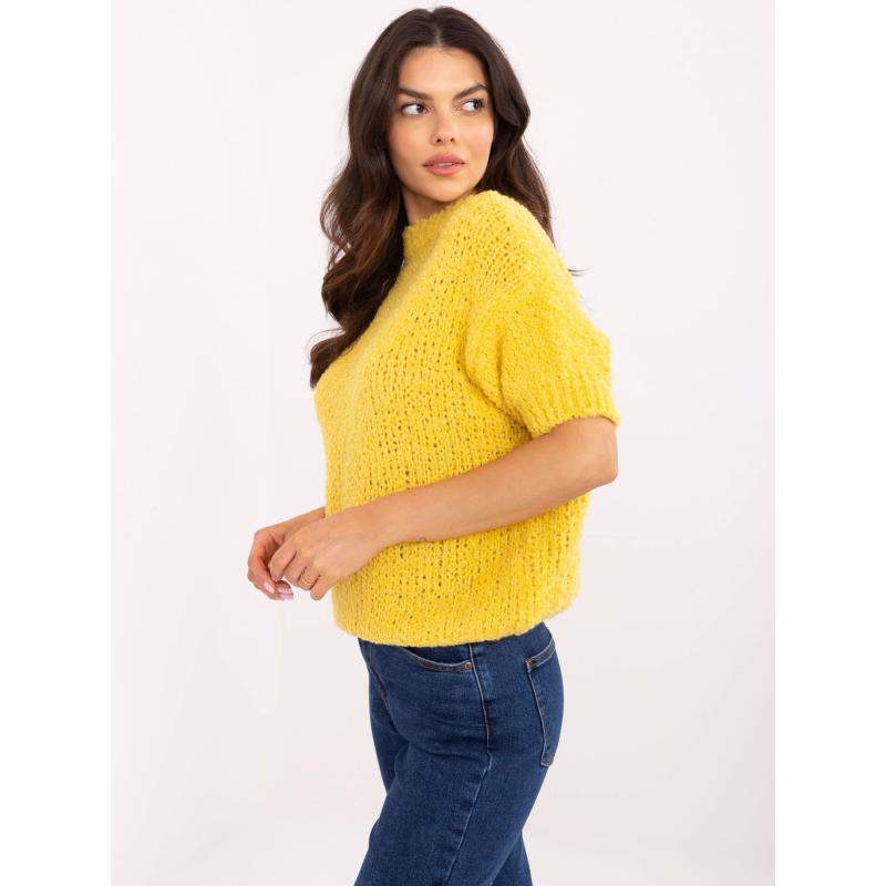 Női túlméretezett sárga rövid ujjú pulóver