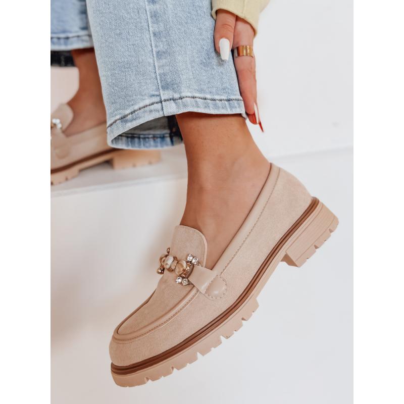 Dámské mokasíny na ploché podrážce LOFINKA béžové