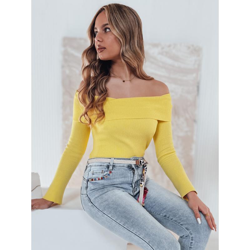 Női egyméretű kardigán kiugró vállakkal SHOWIT sárga