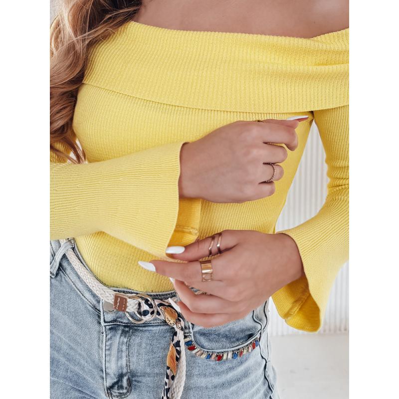 Női egyméretű kardigán kiugró vállakkal SHOWIT sárga