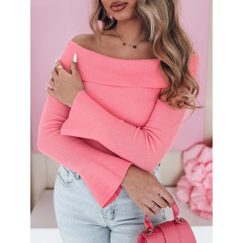 Női egyméretű, nyitott vállú pulóver SHOWIT rózsaszín