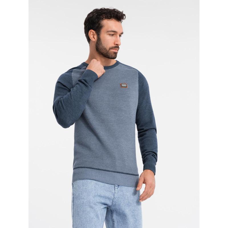 Pánský pletený svetr RELAXED FIT se vzory - tmavě modrý V1 OM-SWSW-0111