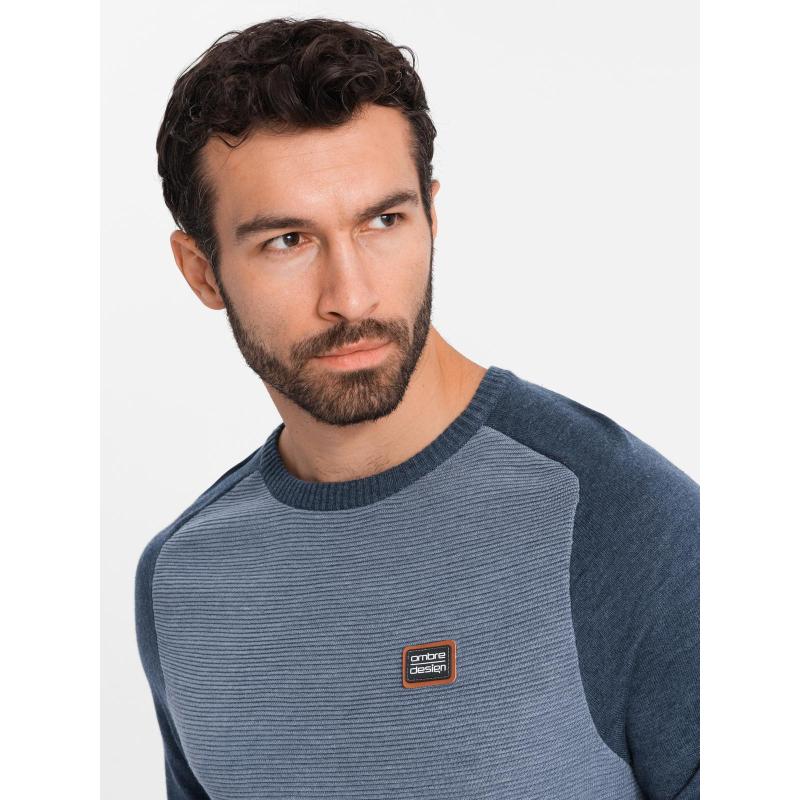 Pánský pletený svetr RELAXED FIT se vzory - tmavě modrý V1 OM-SWSW-0111