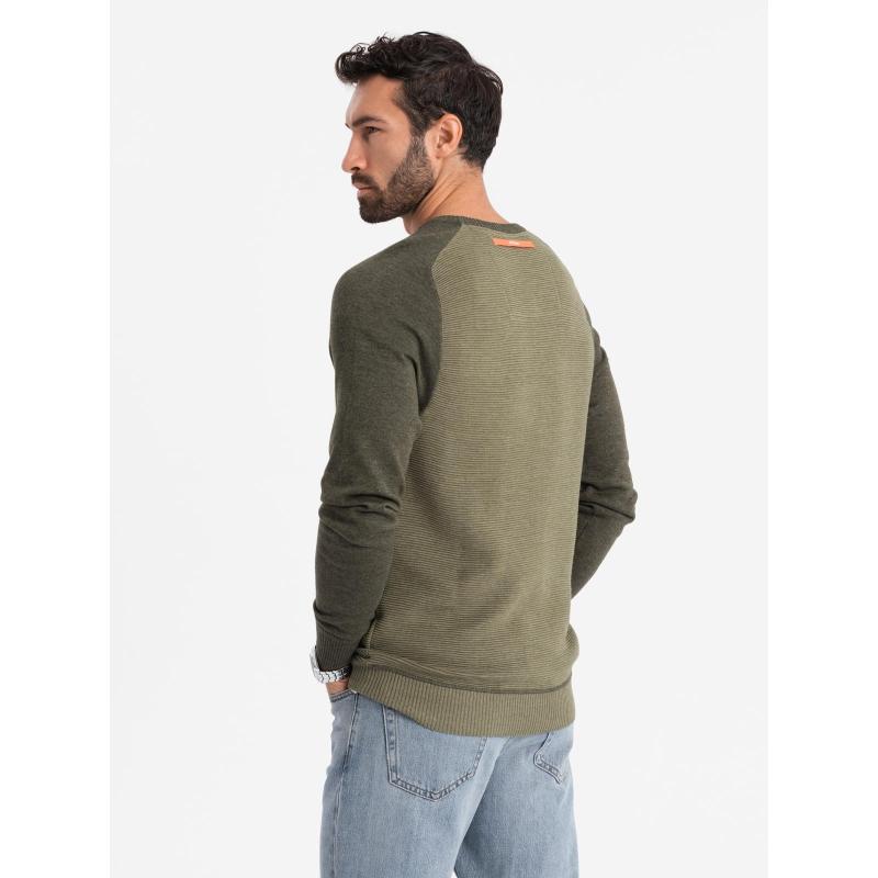 Pletený pánský svetr RELAXED FIT se vzory - tmavě modrý V1 OM-SWSW-0111