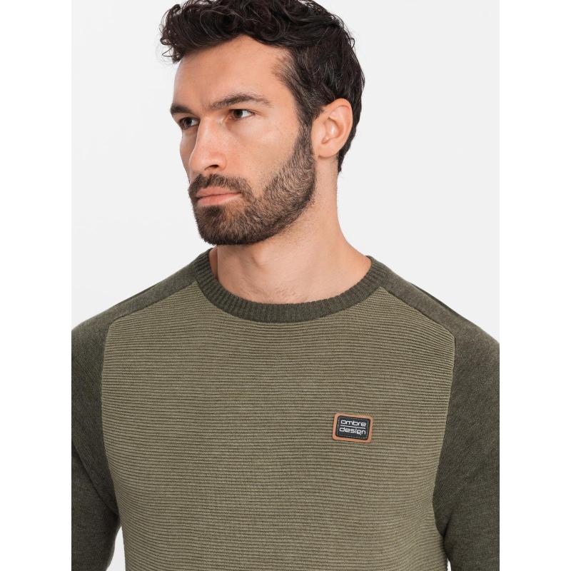 Pletený pánský svetr RELAXED FIT se vzory - tmavě modrý V1 OM-SWSW-0111