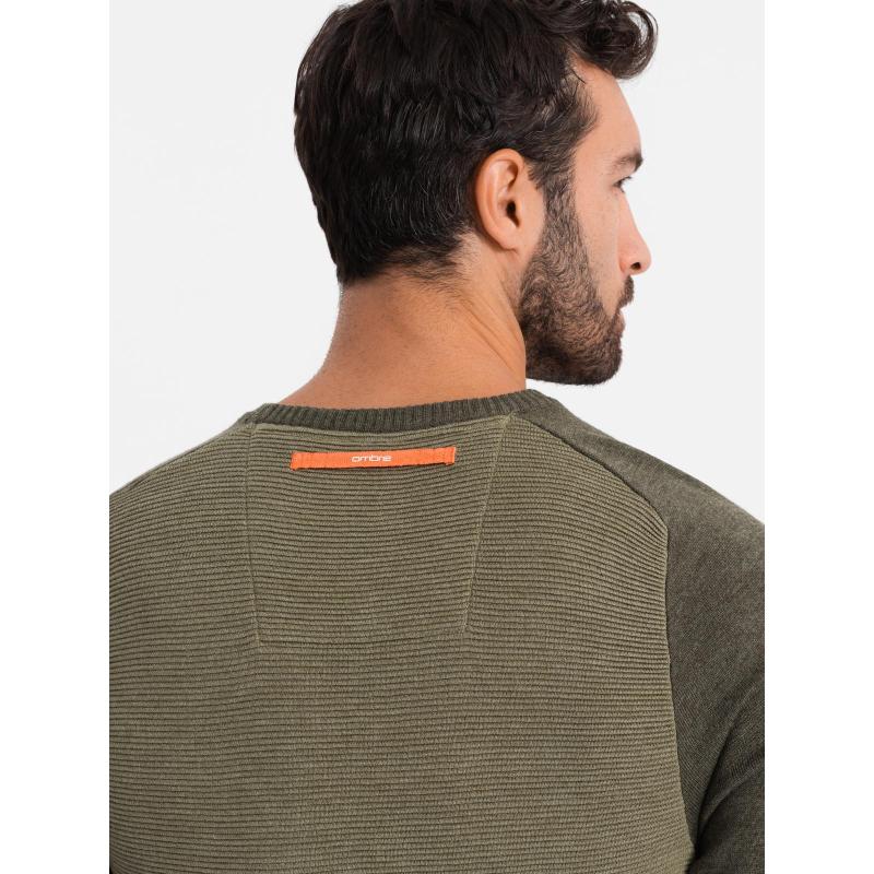 Pletený pánský svetr RELAXED FIT se vzory - tmavě modrý V1 OM-SWSW-0111