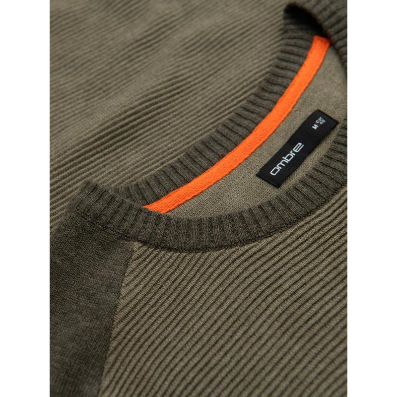 Pletený pánský svetr RELAXED FIT se vzory - tmavě modrý V1 OM-SWSW-0111