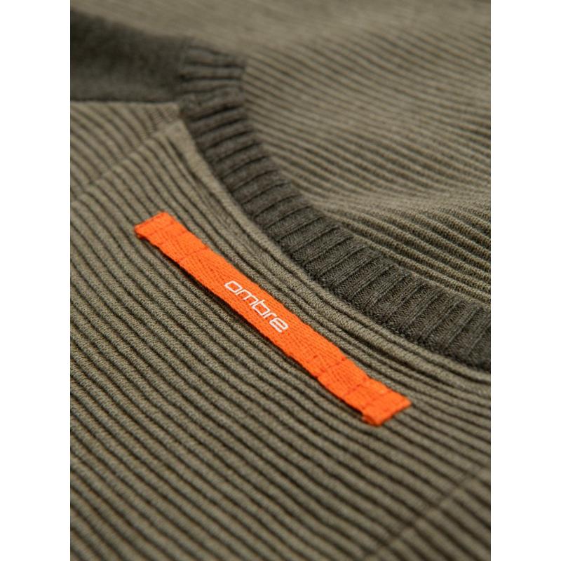 Pletený pánský svetr RELAXED FIT se vzory - tmavě modrý V1 OM-SWSW-0111